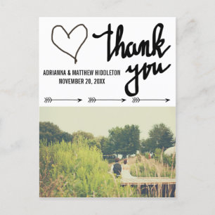 Whimsical Arrows Heart Wedding Thank You Photo Postcard