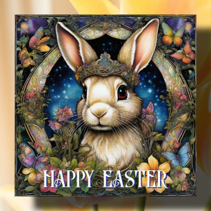 Whimsical Art Nouveau Bunny Easter Holiday Card