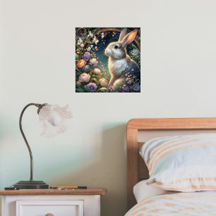 Whimsical Art Nouveau Bunny Floral Elegance  Poster