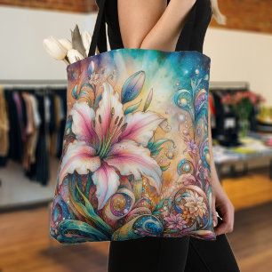 Whimsical Art Nouveau Lily Chic Tote Bag