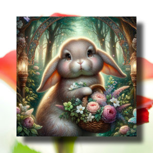 Whimsical Art Nouveau Woodland Easter Bunny Holiday Card