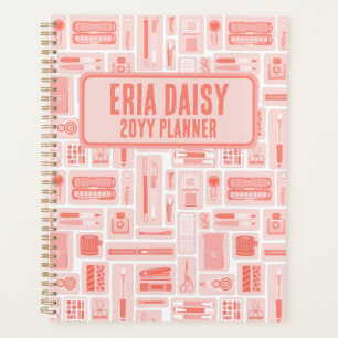 Whimsical Art Supplies Pattern Coral Red Planner