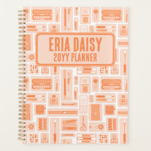 Whimsical Art Supplies Pattern Peach Orange Planner