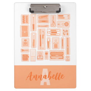 Whimsical Art Supplies Peach Orange Monogram Clipboard