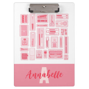 Whimsical Art Supplies Pink Pattern Monogram Clipboard