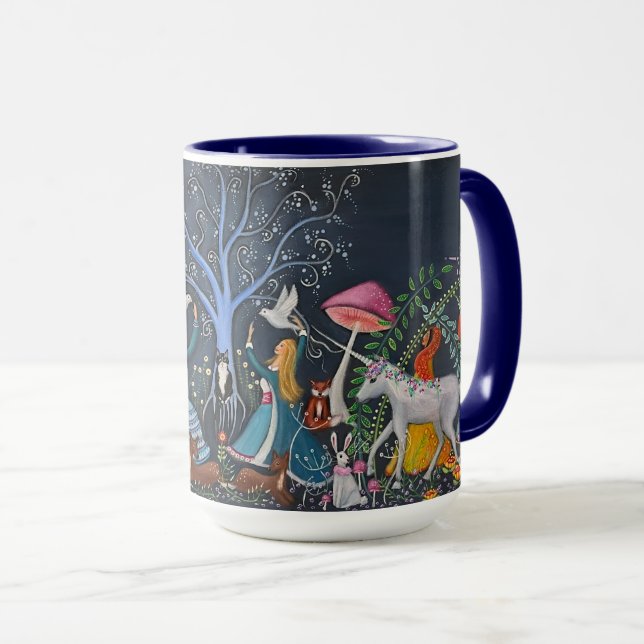 Whimsical Art Women and Unicorns  Mug (Front Right)