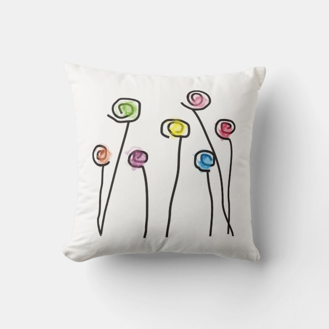 Whimsical Artsy Flowers Decorative Pillow (Front)