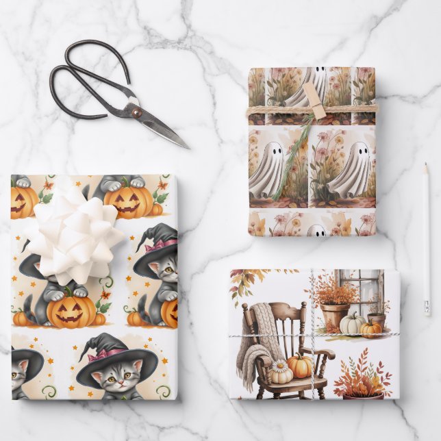 Whimsical Assortment of Fall, Autumn Wrapping Pape Paper Sheet (Front)