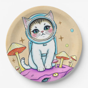Whimsical Astronaut Cat Party Plates