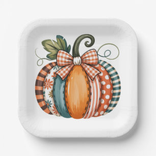 Whimsical Autumn Accent with Gingham Bow Paper Plate