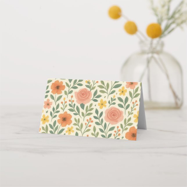 Whimsical Autumn Blooms Pattern Place Card (Front)