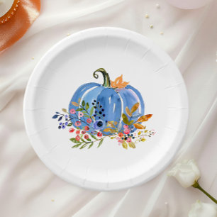 Whimsical Autumn Blue Pumpkin  Paper Plate