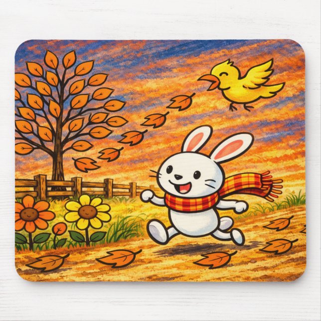 Whimsical Autumn Bunny Mouse Mat (Front)
