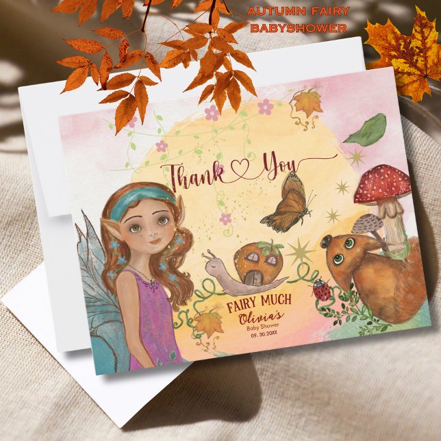 Whimsical Autumn  Fairy Baby Shower Thank You Note Card (Whimsical Autumn Fairy Baby Shower Thank You Note)