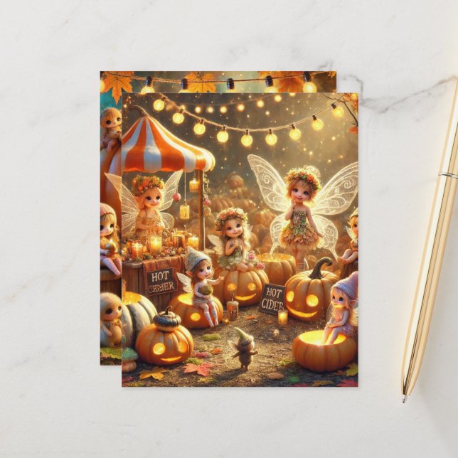 Whimsical Autumn Fairy Market Scrapbook Paper (Front/Back In Situ)