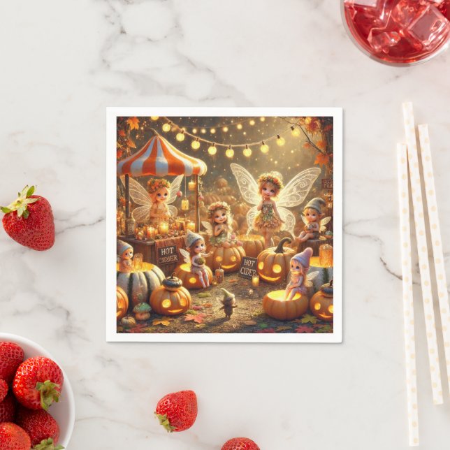 Whimsical Autumn Fairy Pumpkin Market Decoupage Napkin (Insitu)