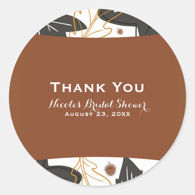 Whimsical Autumn Fall Leaves & Acorns Favour Classic Round Sticker (Front)