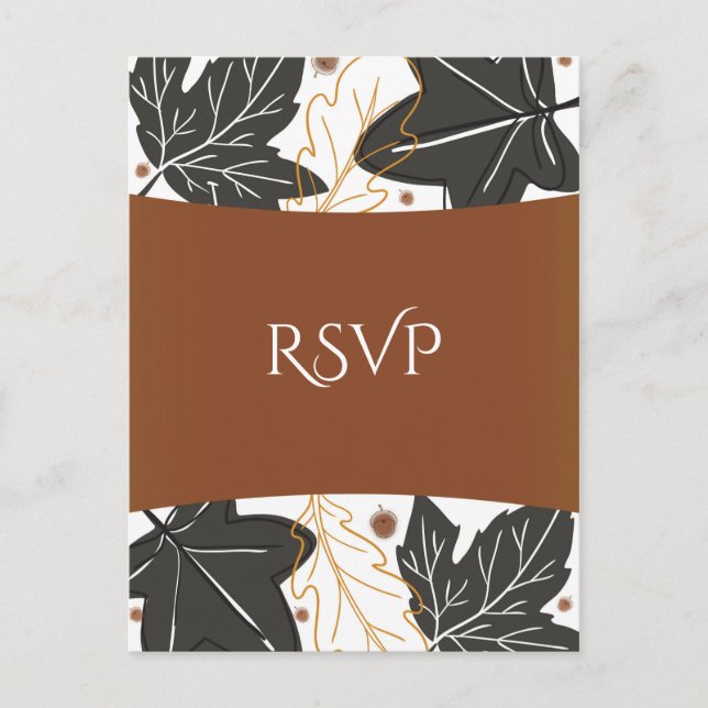 Whimsical Autumn Fall Leaves & Acorns Wedding RSVP Invitation Postcard (Front)