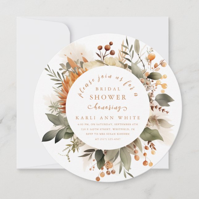Whimsical Autumn Floral Bouquet Bridal Shower Invitation (Front)