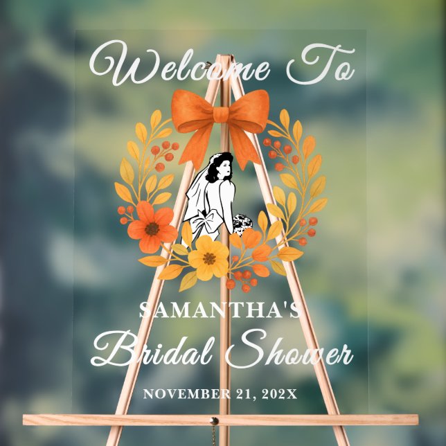 Whimsical Autumn Floral Bridal Shower Welcome  Acrylic Sign (Neutral)