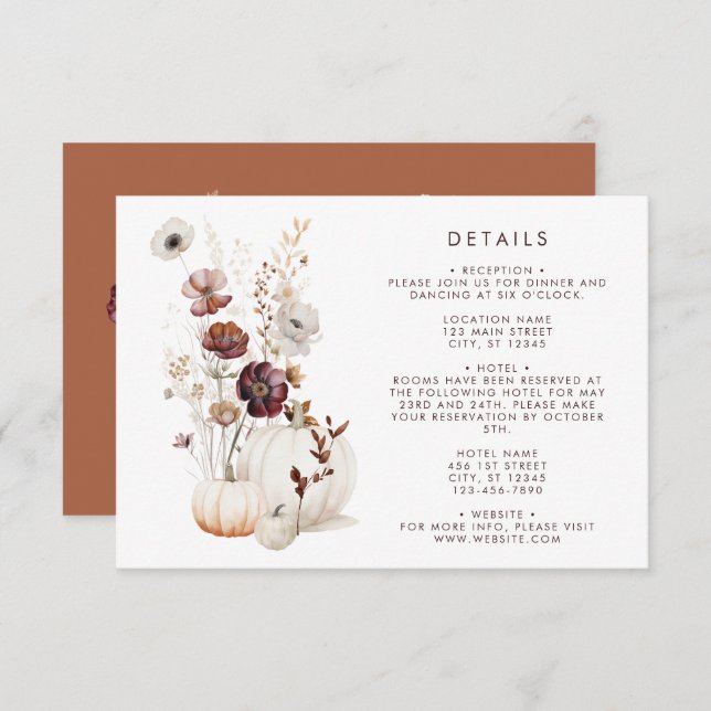 Whimsical Autumn Floral Wedding Enclosure Card (Front/Back)