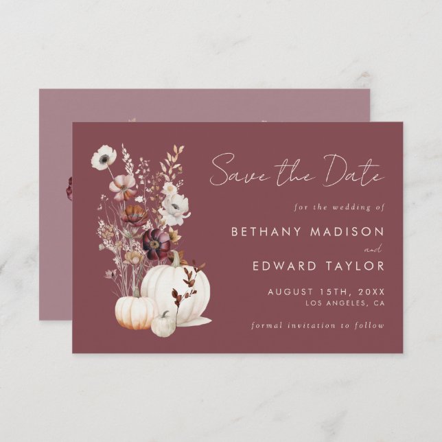 Whimsical Autumn Floral Wedding Save The Date (Front/Back)