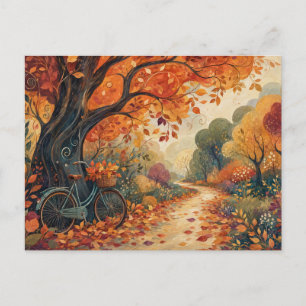 Whimsical Autumn Forest Path Illustrated Fall Postcard