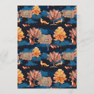 Whimsical Autumn Fox Night Forest Seamless Pattern Invitation