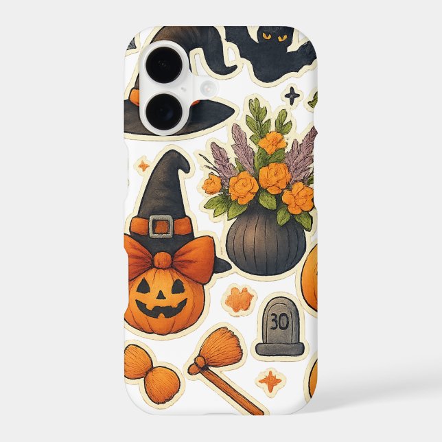 Whimsical Autumn Halloween Cat iPhone Case – Cute  (Back)