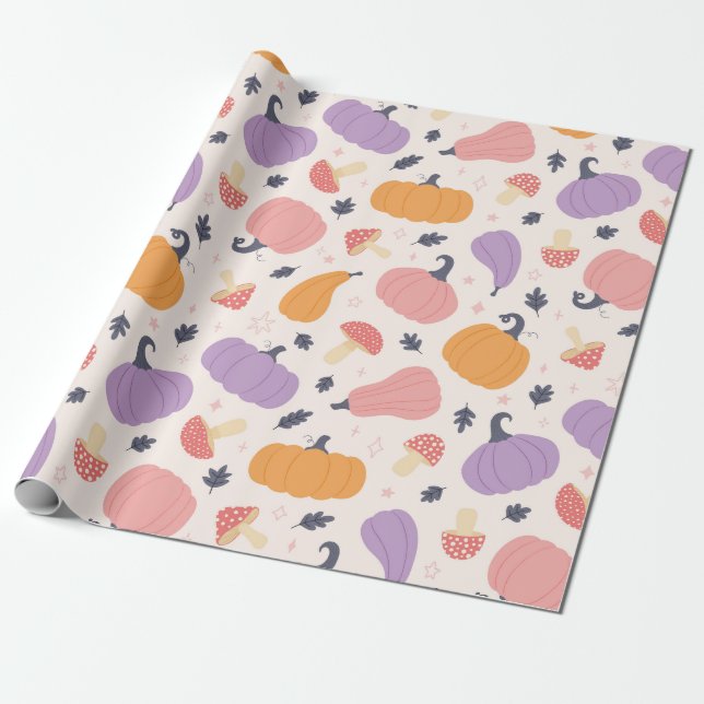 Whimsical Autumn Harvest Wrapping Paper (Unrolled)