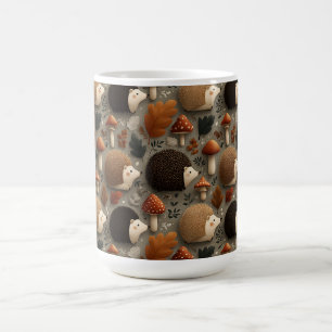 Whimsical Autumn Hedgehog & Mushroom Pattern Coffee Mug