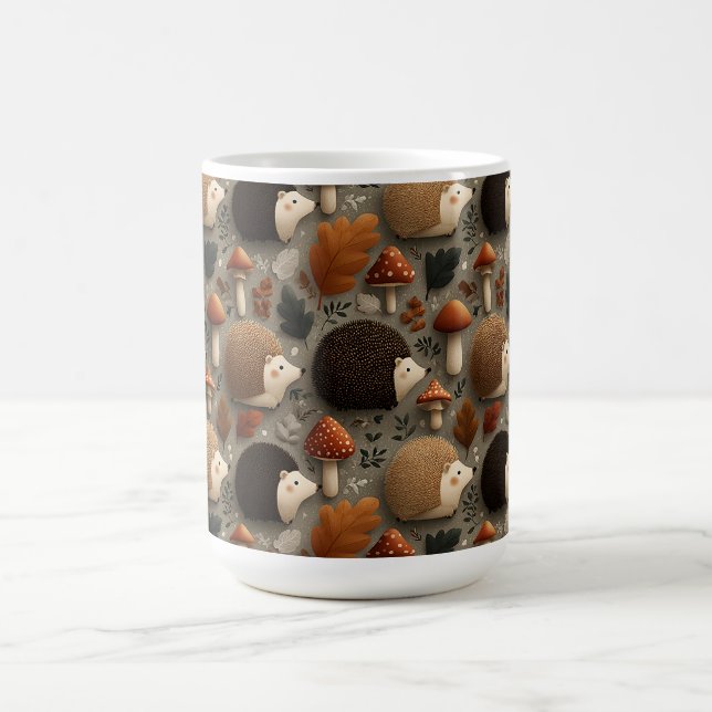 Whimsical Autumn Hedgehog & Mushroom Pattern Coffee Mug (Center)