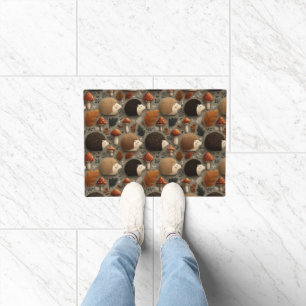 Whimsical Autumn Hedgehog & Mushroom Pattern Doormat