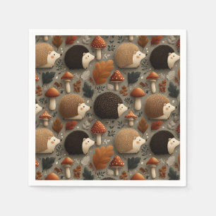 Whimsical Autumn Hedgehog & Mushroom Pattern Napkin