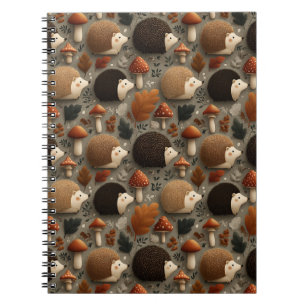 Whimsical Autumn Hedgehog & Mushroom Pattern Notebook