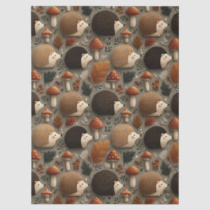 Whimsical Autumn Hedgehog & Mushroom Pattern Tissue Paper