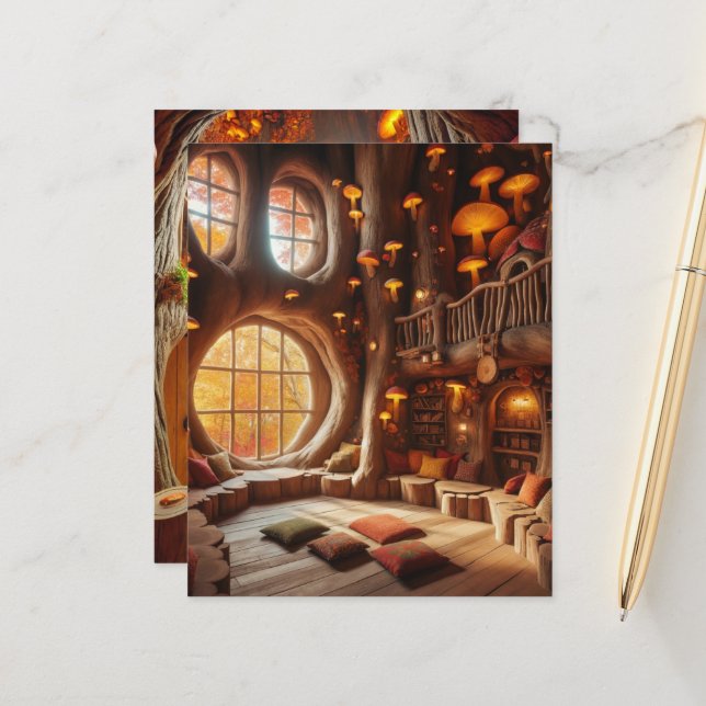 Whimsical Autumn Hollow Tree Scrapbook Paper (Front/Back In Situ)