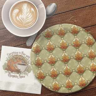 Whimsical Autumn Leaves & Stars Chequered Pattern Paper Plate