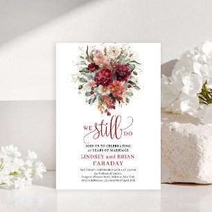 Whimsical Autumn Maroon Floral Vow Renewal Invitation