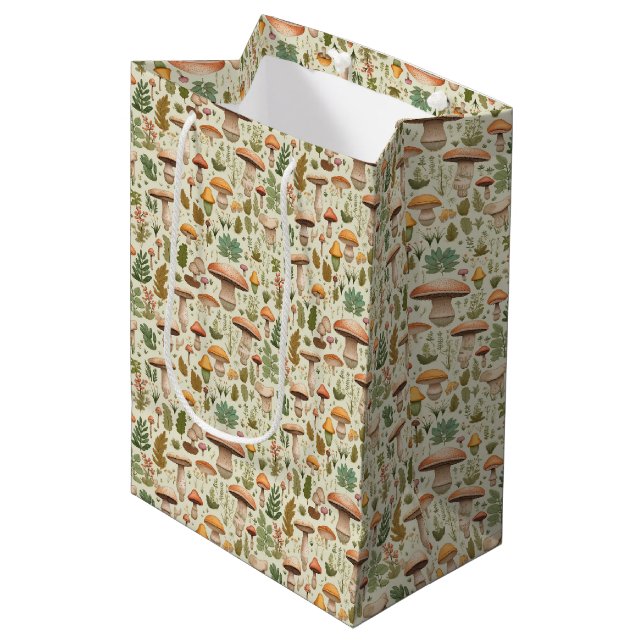 Whimsical Autumn Mushroom Forest Seamless Pattern Medium Gift Bag (Front Angled)