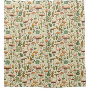 Whimsical Autumn Mushroom Forest Seamless Pattern Shower Curtain