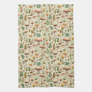 Whimsical Autumn Mushroom Forest Seamless Pattern Tea Towel