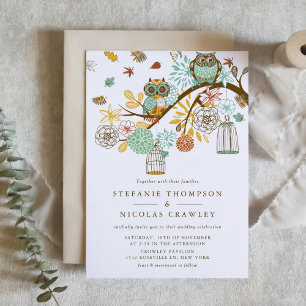 Whimsical Autumn Owls Engagement Party Invitation