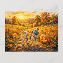 Whimsical Autumn Pumpkin Path Mops Illustration
