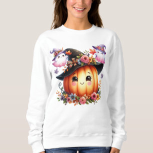 Whimsical Autumn Pumpkin Witch Design Sweatshirt