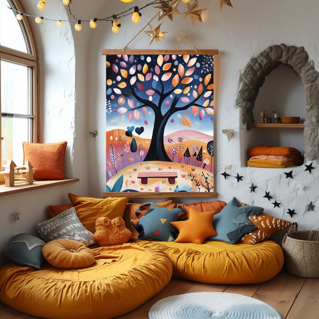 Whimsical Autumn Tree Illustration Hanging Tapestry (Creator Uploaded)