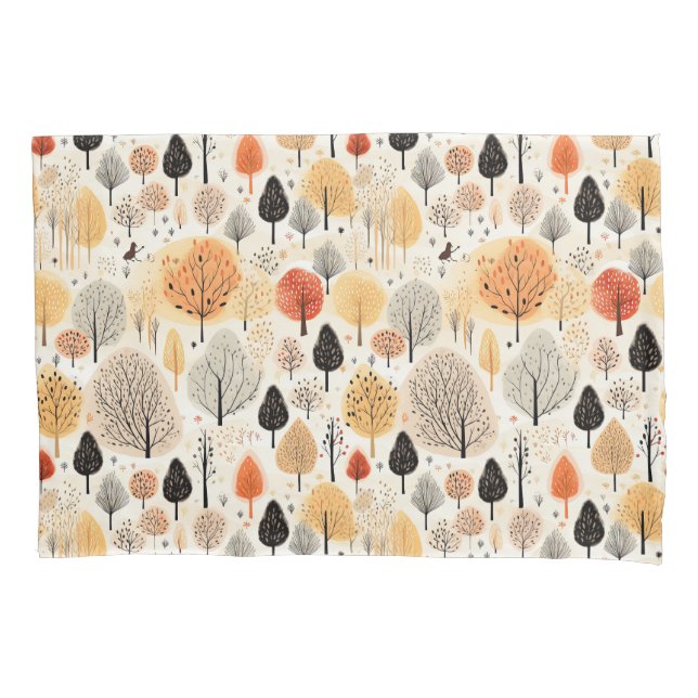 Whimsical autumn trees drawing pattern orange   pillowcase (Front)