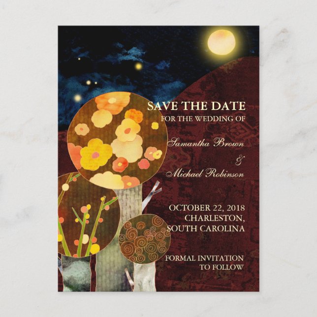 Whimsical Autumn Trees: Save the Date Postcards (Front)