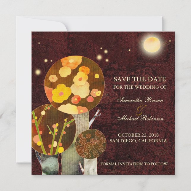 Whimsical Autumn Trees Wedding Save the Date (Front)