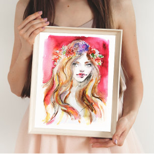 Whimsical Autumn Watercolor Fashion Illustration Poster
